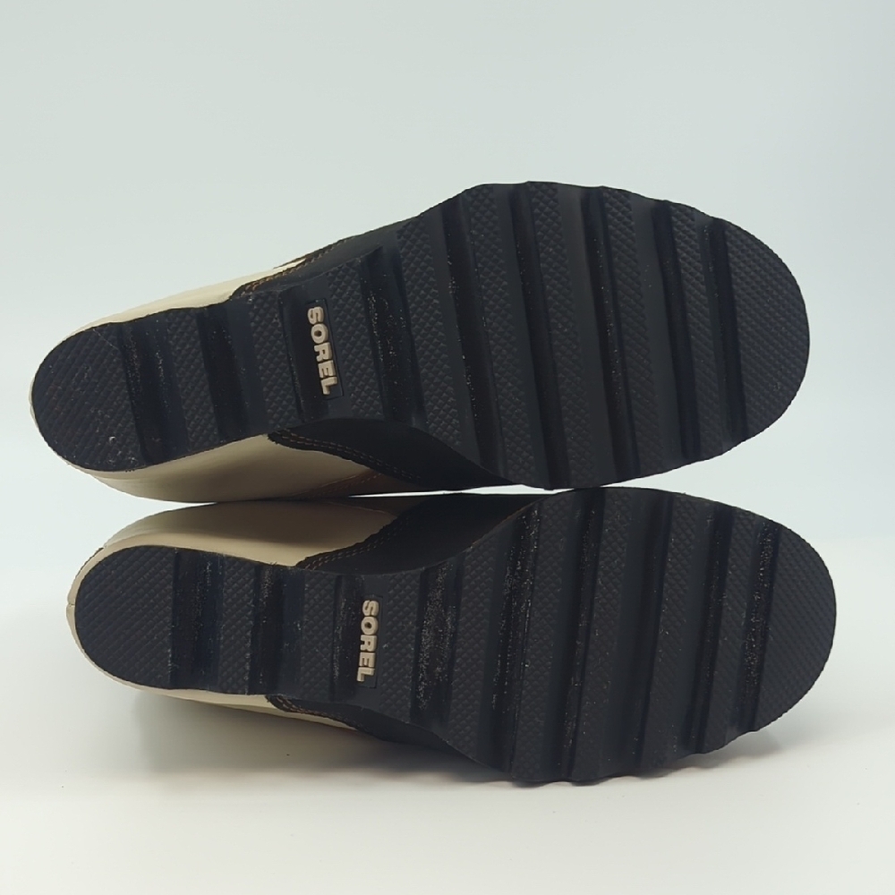 SOREL Joanie Sweater Wedge Boots Black, Tan, Cream Chelsea Style Sz 8 - Picture 9 of 10